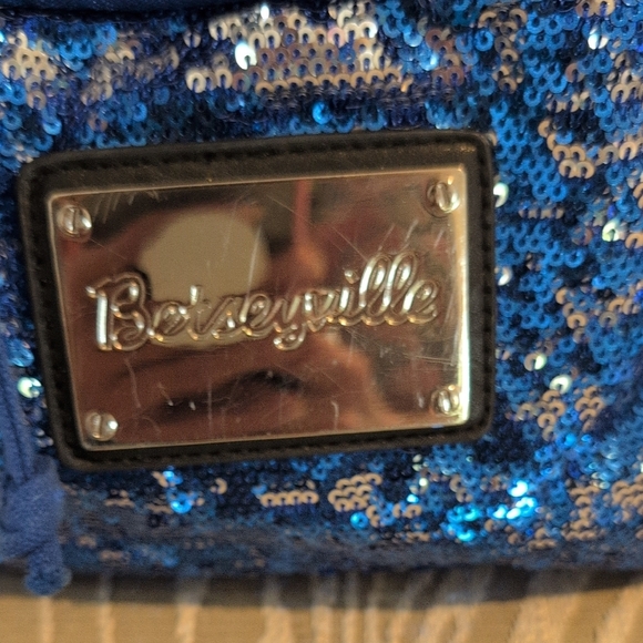 Betsyville Blue Sequin Backpack With Black Leather Trim And Silver Hardware main image 7